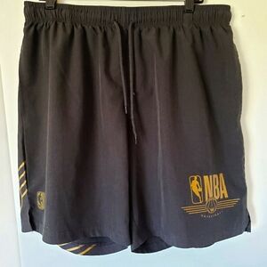 NBA Basketball Shorts XL Black Gold Logo Athletic Drawstring with Pockets
